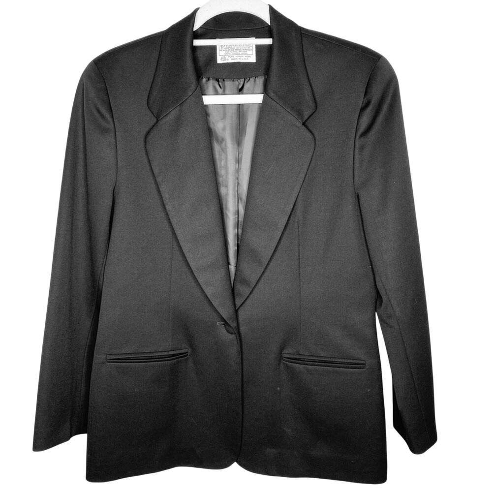 Vintage 1980s Pendleton 100% Virgin Wool Black Blazer Jacket 6 Petite